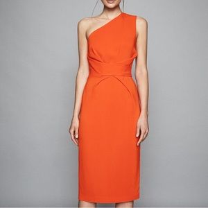 Reiss Orange One Shoulder Midi Dress